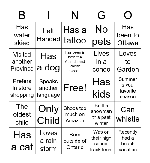 Get to Know You Bingo Card