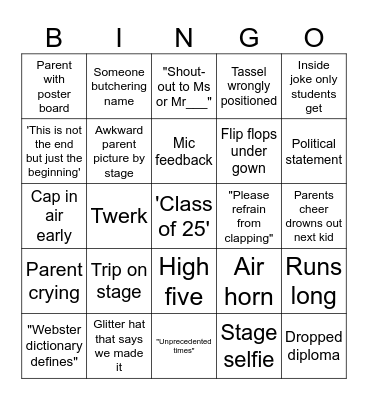 Graduation Bingo Card