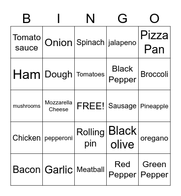 Pizza  Bingo Card