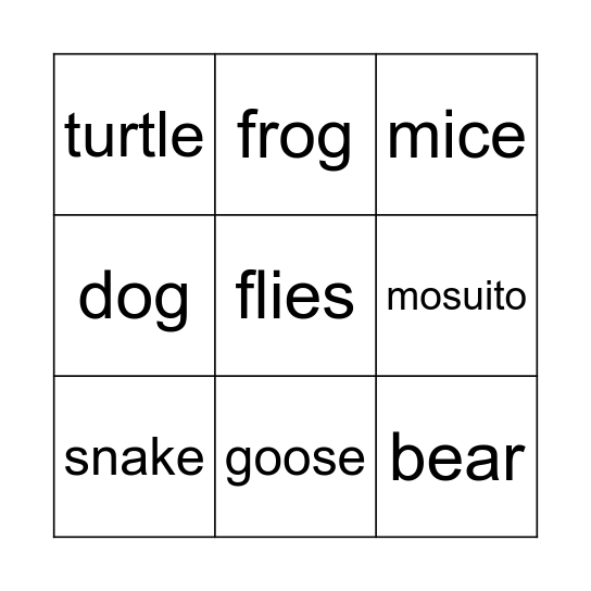animals and insects Bingo Card