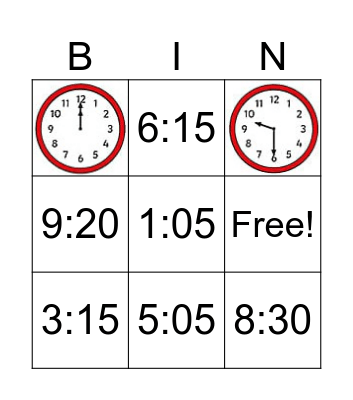 Telling Time Bingo Card