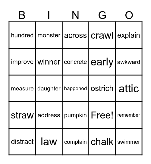 Spelling Word Bingo! You can do this! Bingo Card