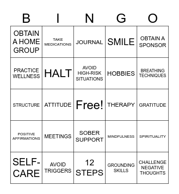 RELAPSE PREVENTION Bingo Card
