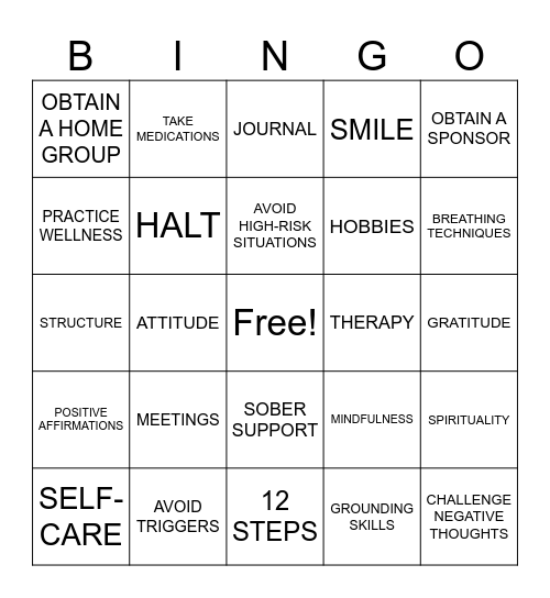 RELAPSE PREVENTION Bingo Card