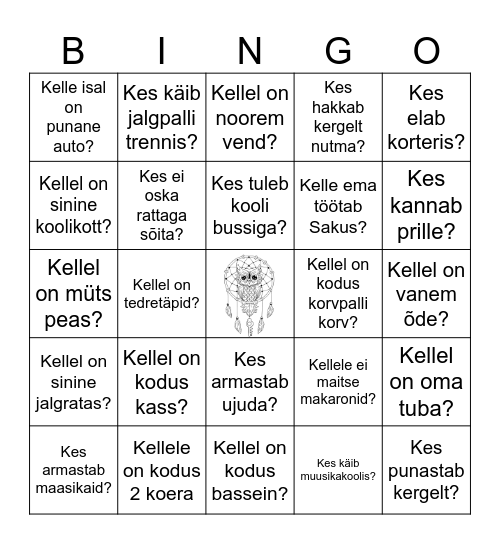Püüdke leida igale küsimusele vastuseks nimi Bingo Card