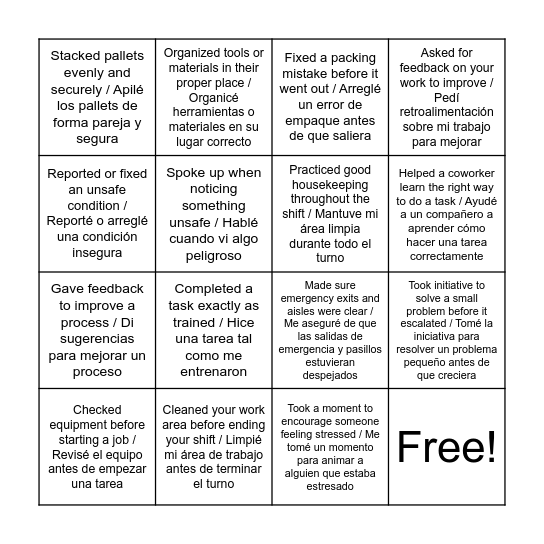Safety Bingo! Bingo Card