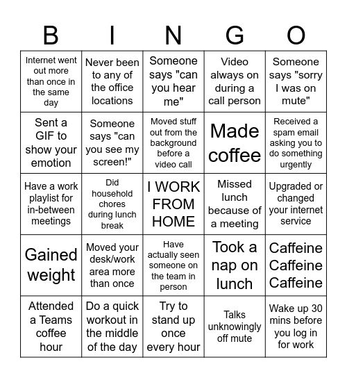 Can You Tell I Work From Home? Bingo Card