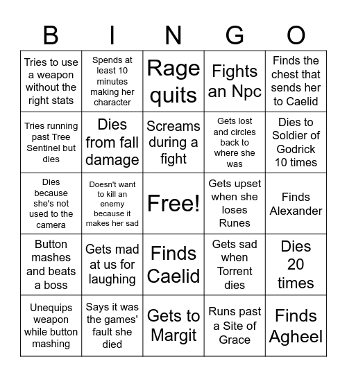Mom plays Elden Ring Bingo Card