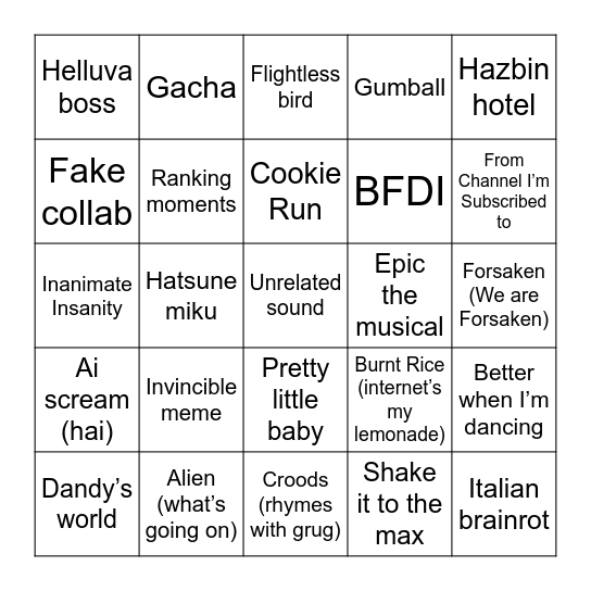 SeviLJ’s YouTube Shorts Bingo Card