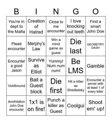 Forsaken Bingo Card Bingo Card