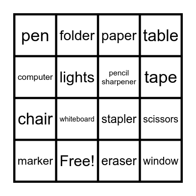 Classroom Objects Bingo Card