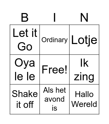 Muziek bingo Card