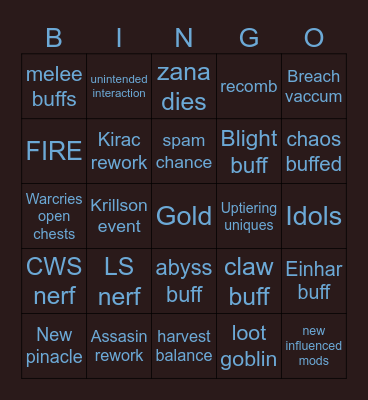 poe 3.26 Bingo Card