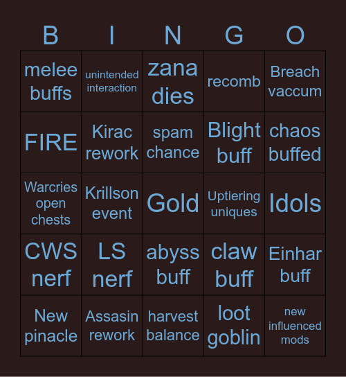 poe 3.26 Bingo Card