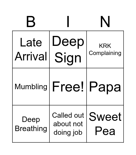 Untitled Bingo Card