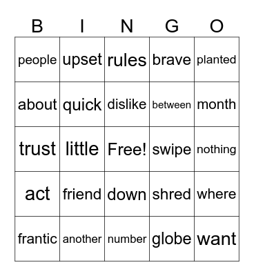 Fundations Bingo Card