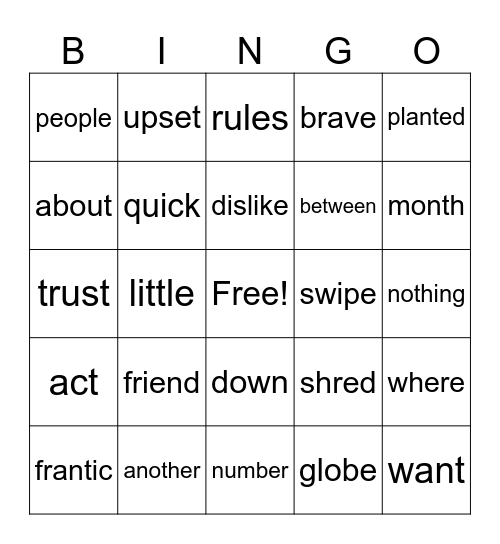 Fundations Bingo Card
