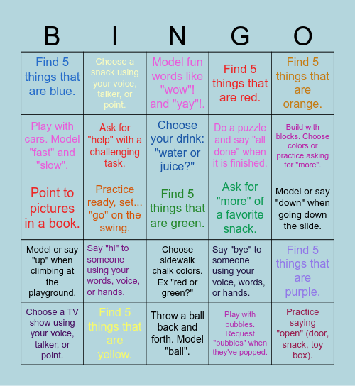 Speech Summer Bingo Card