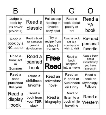 Summer Reading Bingo Card