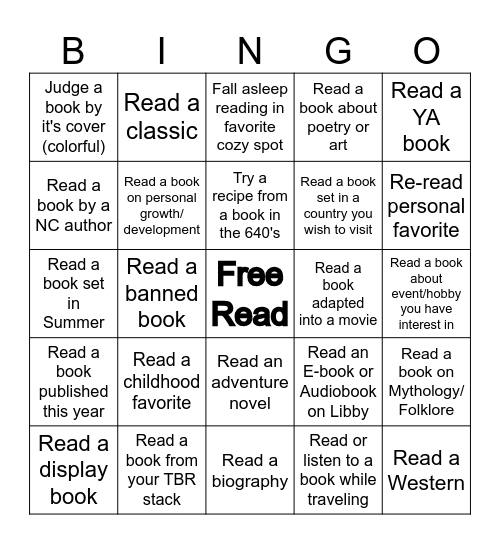 Summer Reading Bingo Card