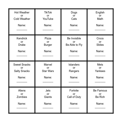 Icebreaker Bingo Card