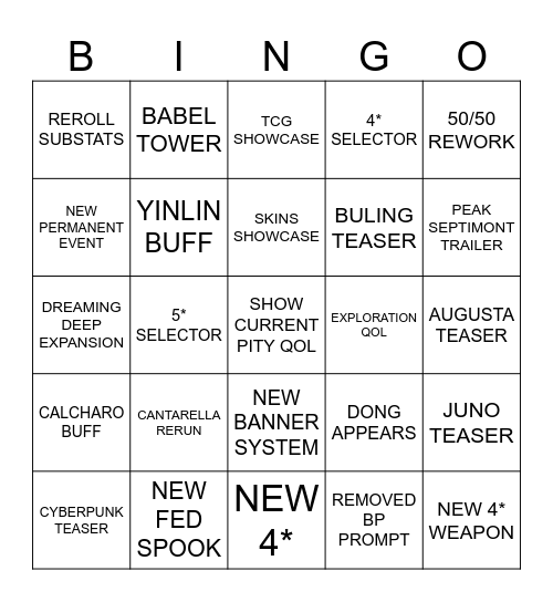 WuWa 2.4 Dev Stream Bingo Card