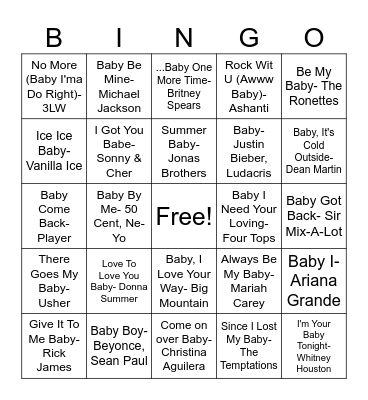 Ali's Baby Music Bingo Card