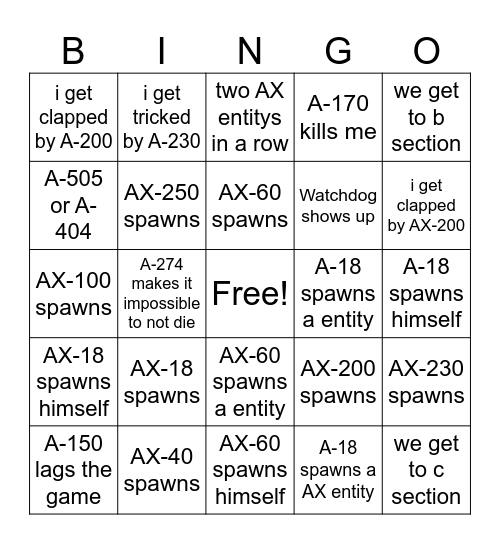 RRE BINGO Card