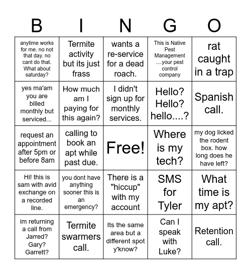 CSR Bingo Card