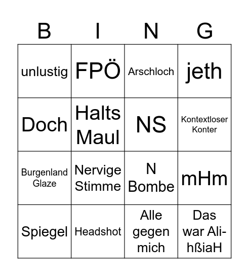 Reithi Bingo Card