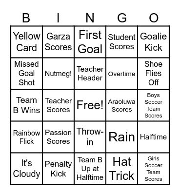 2025 SPS SOCCER Bingo Card