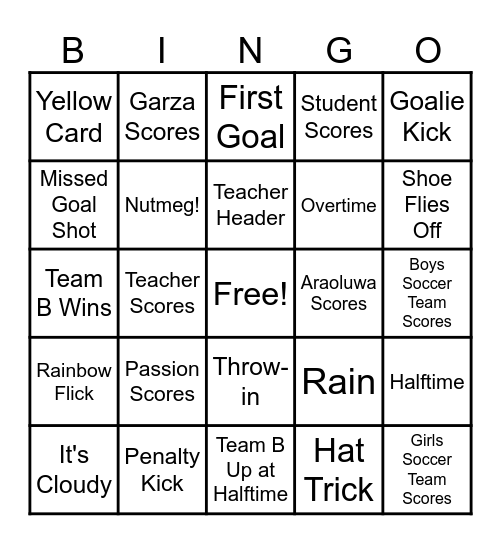 2025 SPS SOCCER Bingo Card