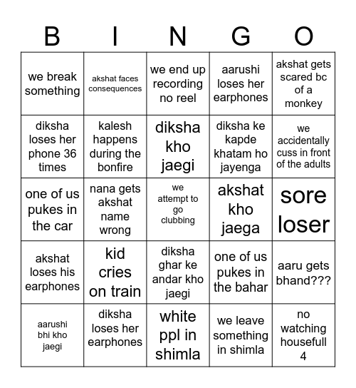 Shimla'25 BINGO!!! Bingo Card