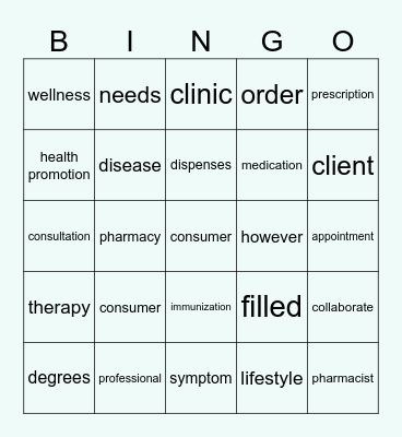 Bingo Médico Inglês Bingo Card