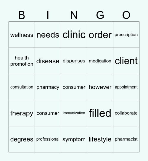 Bingo Médico Inglês Bingo Card
