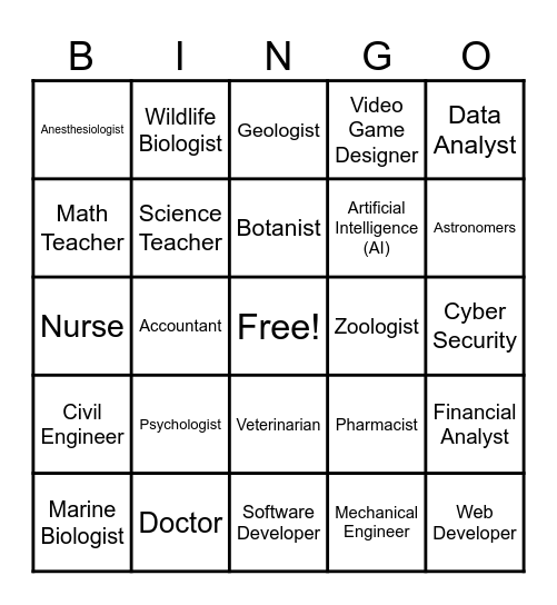 Career Bingo Card