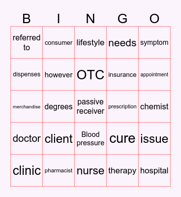 Bingo Médico Inglês Bingo Card