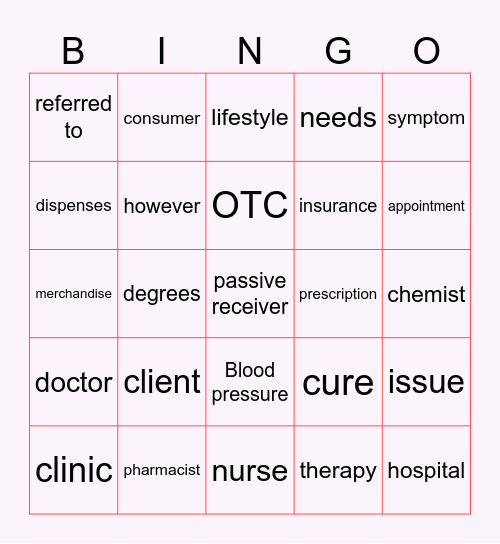 Bingo Médico Inglês Bingo Card
