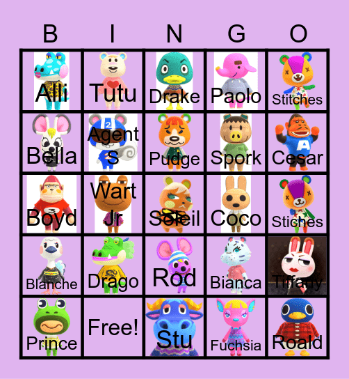 Animal crossing Bingo Card