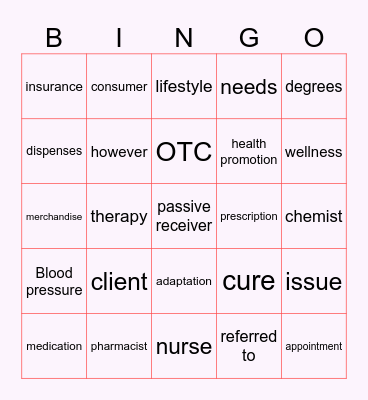 Bingo Médico Inglês Bingo Card