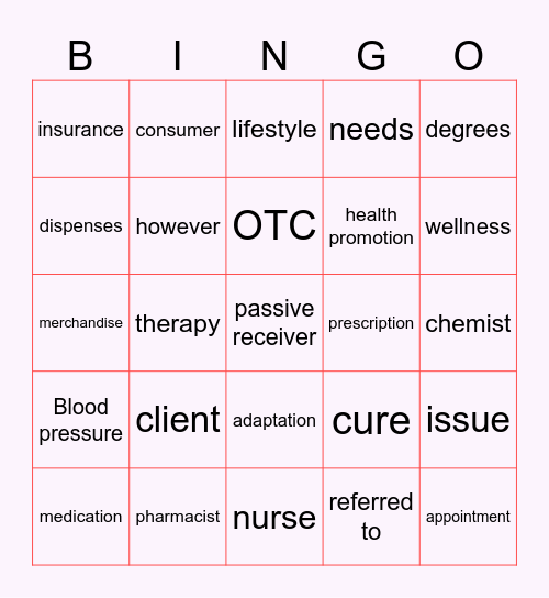 Bingo Médico Inglês Bingo Card