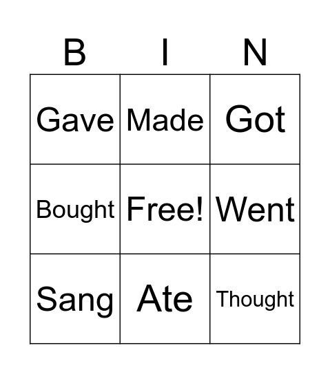 Past Simple Bingo Card