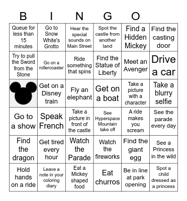 Disneyland Paris Bingo Card