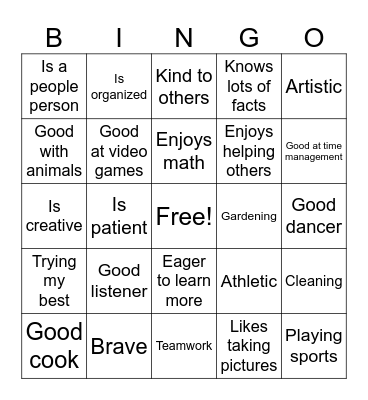 Strengths Bingo Card