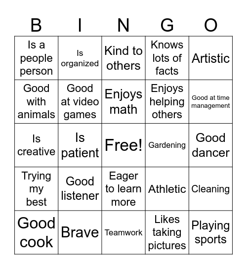 Strengths Bingo Card