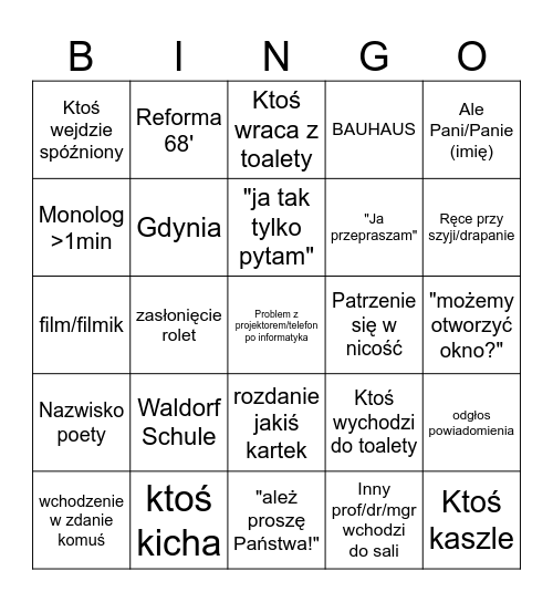 Leśne Bingo Card