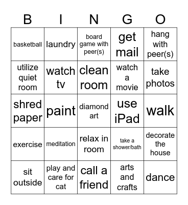Leisure Time Bingo Card