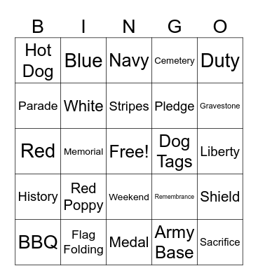Memorial Day Bingo Card