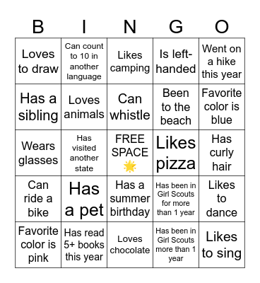 Troop Bingo Card