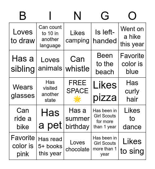 Troop Bingo Card